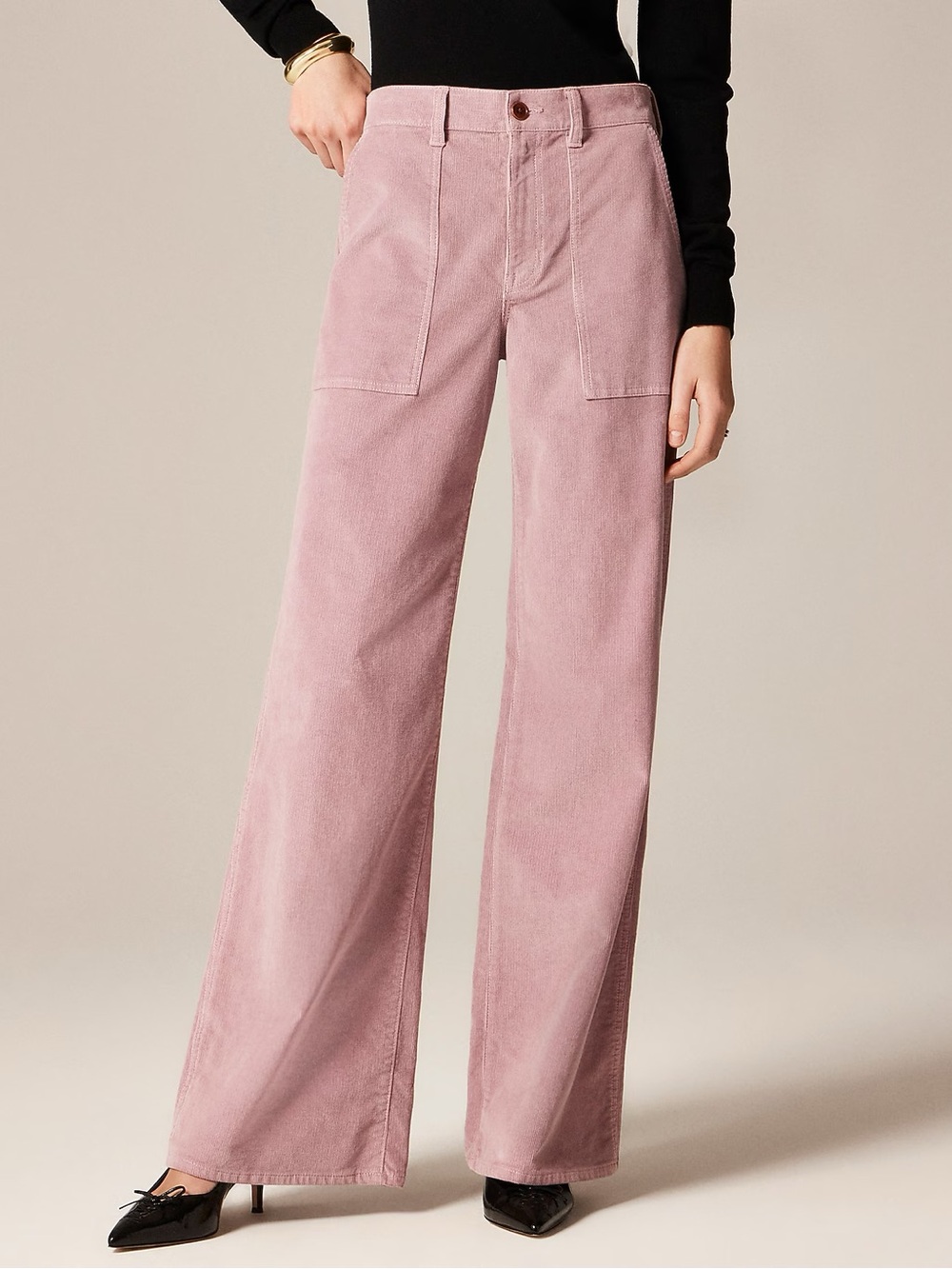 J. Crew Wide-Leg Corduroy Pants in Soft Rose